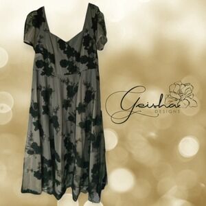 Geisha Designs Floral Lace Overlay Maxi Dress Party Cocktail Black Beige 2X